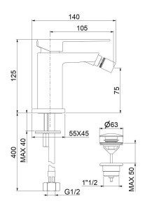 Смеситель для биде Kube 100NN8535 черный Fiore