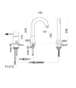 Смеситель на борт ванны Xenon 44NN5155 черный Fiore