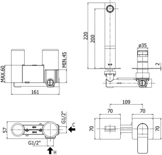 Смеситель Paffoni Tilt 25x22 TI105CR70