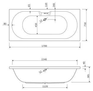 Акриловая ванна Cezares Piave 170x75x45 CALISTO-170-75-45