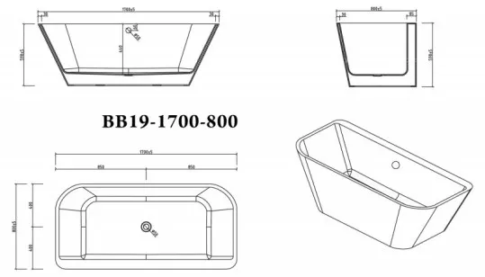 Акриловая ванна BelBagno 170x80x59 BB19-1700-800