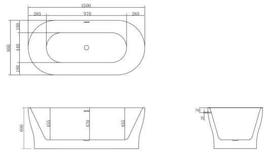 Акриловая ванна BelBagno 150x80x60 BB405-1500-800
