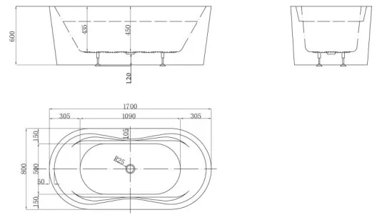 Акриловая ванна BelBagno 170x80x58 BB407-1700-800