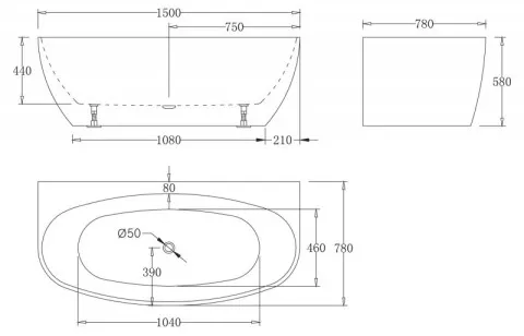 Акриловая ванна BelBagno 150x78x58 BB83-1500-W0
