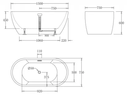 Акриловая ванна BelBagno 150x75x57 BB70-1500-W0