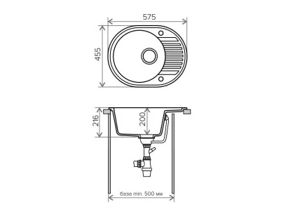 Мойка R-122 черный 45.5x20 Tolero R-122 №911 Черн