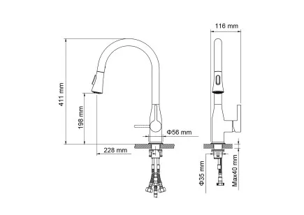 Смеситель для кухни Saona черный 11.6x41.1 Timo 2336/03FL