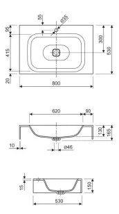 Раковина из литьевого мрамора консольная Cezares Titan 80x53 TITAN-800-LVB-SOSPESO
