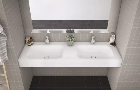 Раковина из литьевого мрамора консольная двойная Cezares Titan 160x53 TITAN-1600-2-LVB-SOSPESO