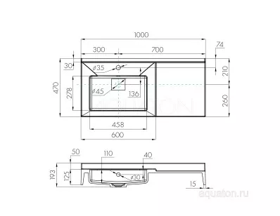 Раковина Акватон Сакура 47x100x19.3 1A71973KSK010