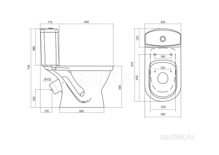 Унитаз-компакт Santek Алькор 66x35.5x75.8 1WH302140