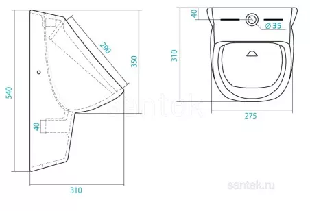 Писсуар Santek Гала 27.5x31x54 1WH301774