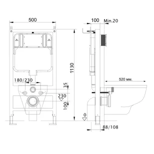 Монтажная рама для подвесного унитаза Акватек Standart 50x113x10 INS-0000012