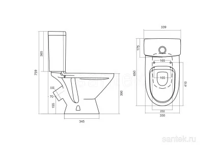 Унитаз-компакт Santek Лига 64.1x33.9x75.9 1WH302197