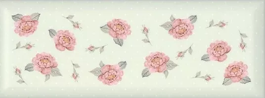 Настенная плитка Веджвуд 15034 N цветы зеленый грань 15x40 Kerama Marazzi