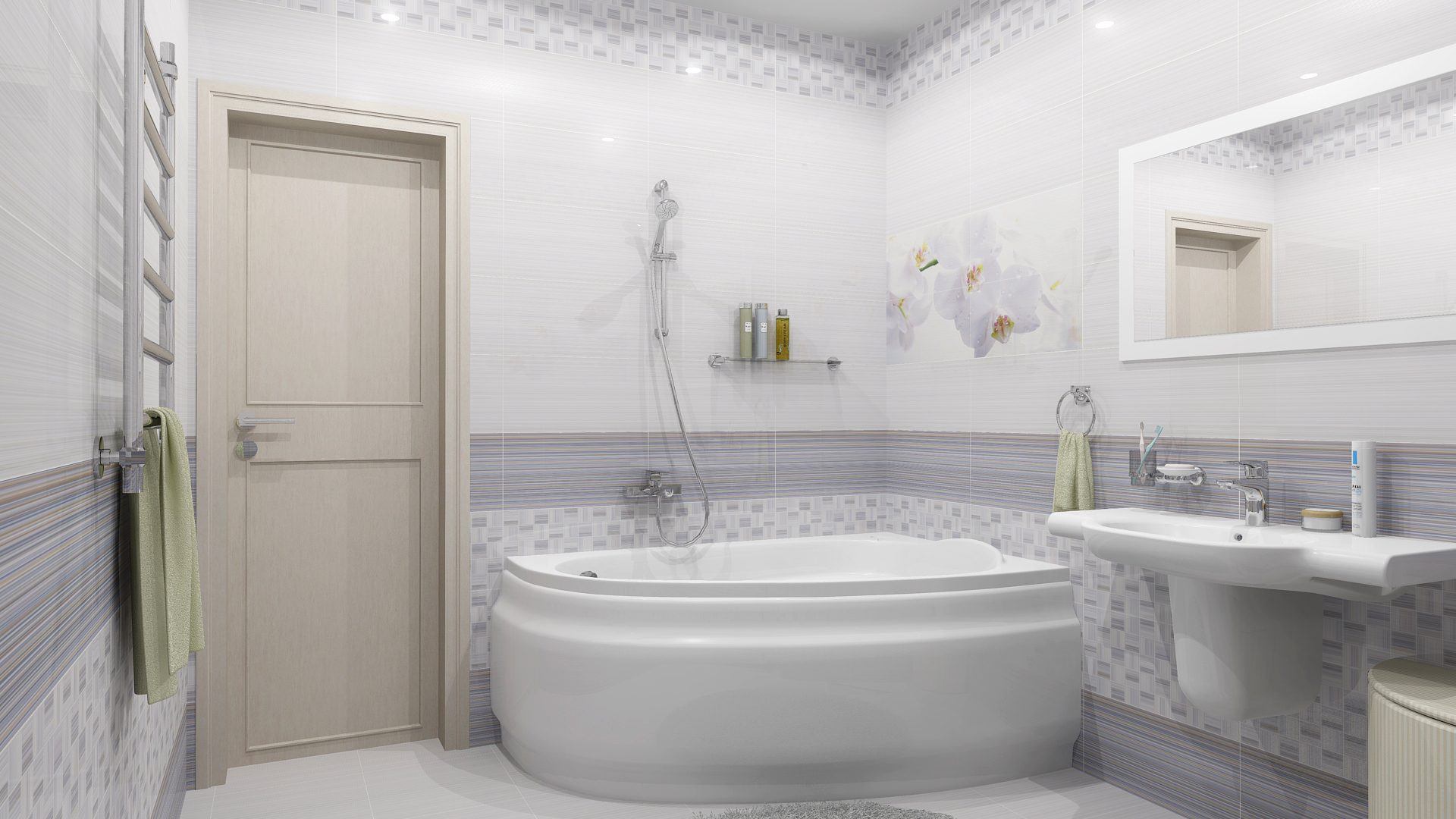 варианты отделки маленькой ванной комнаты плиткой в светлых тонах