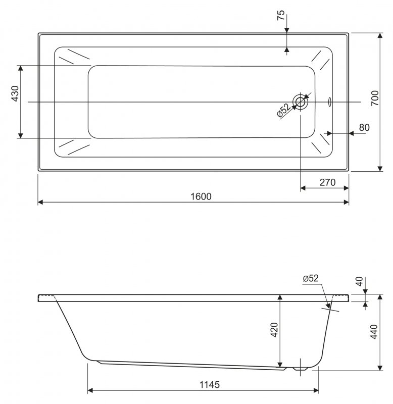 Акриловая ванна Cezares Plane Solo Mini 150x70x42 PLANE SOLO MINI-150-70-42-W37 